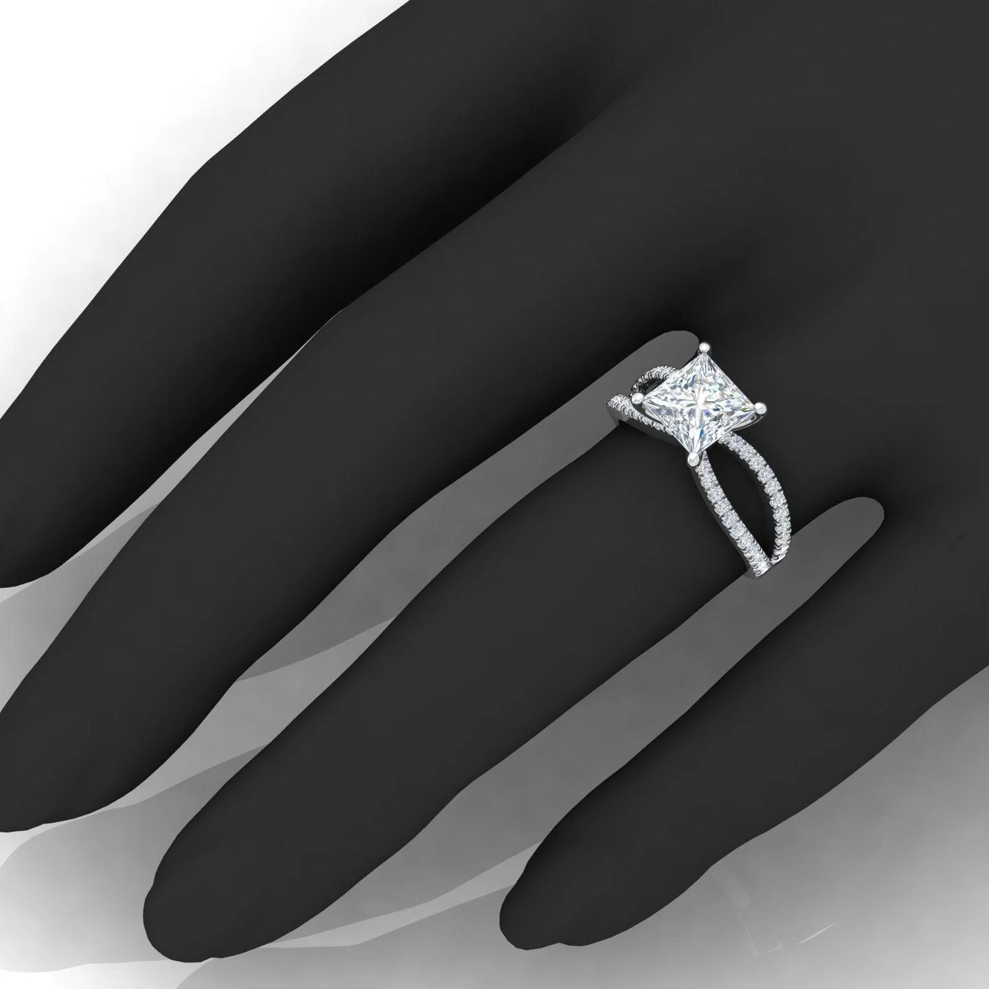 Princess Diamond Split Shank Engagement Ring in 18k Gold / Platinum 3.50Ct - Image 2