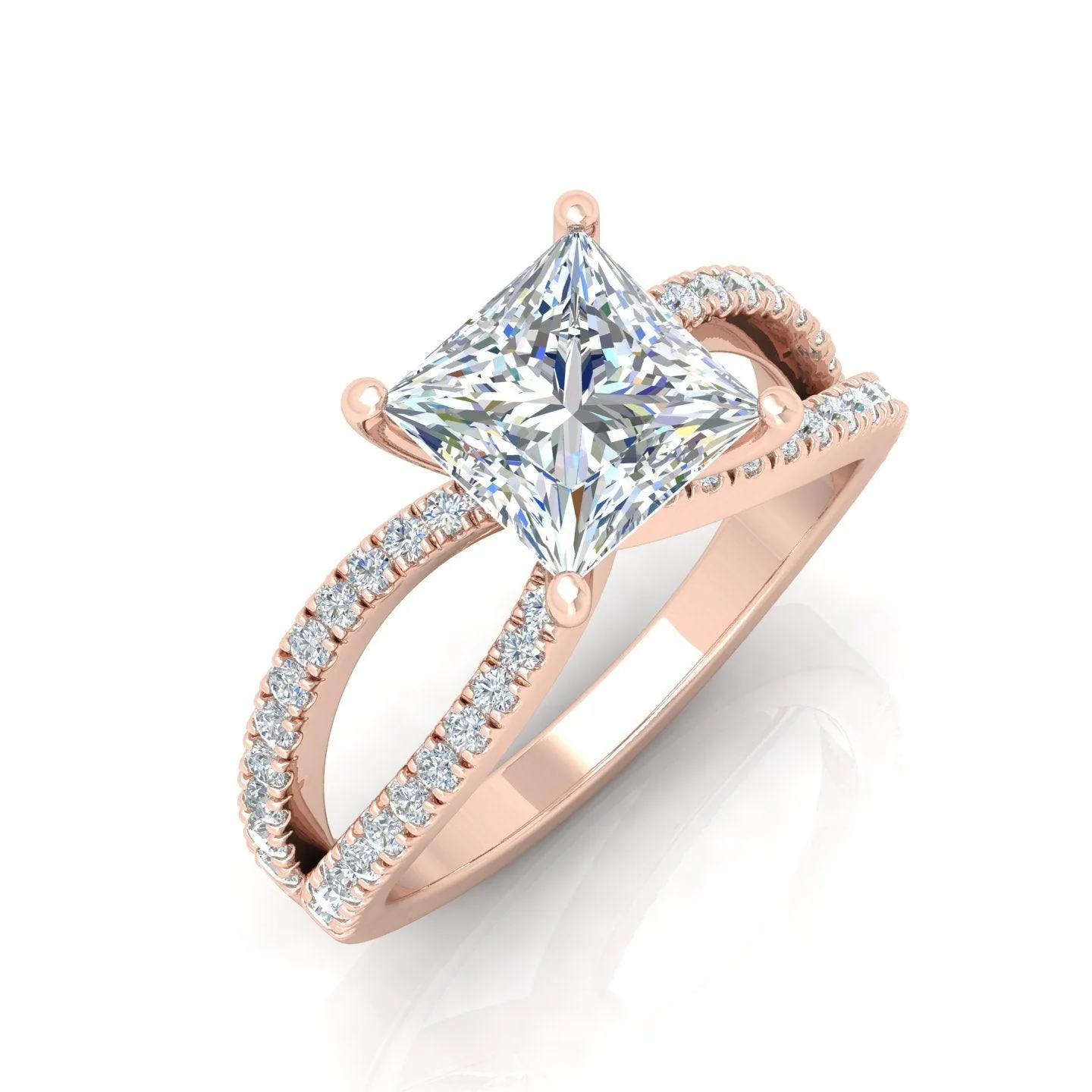 Princess Diamond Split Shank Engagement Ring in 18k Gold / Platinum 3.50Ct - Image 4