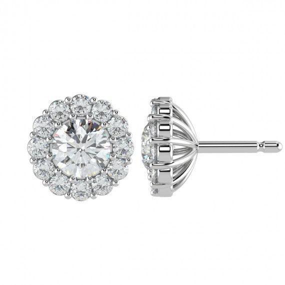 Prong Set Round Diamond Halo Earring in 18k White Gold - Image 2