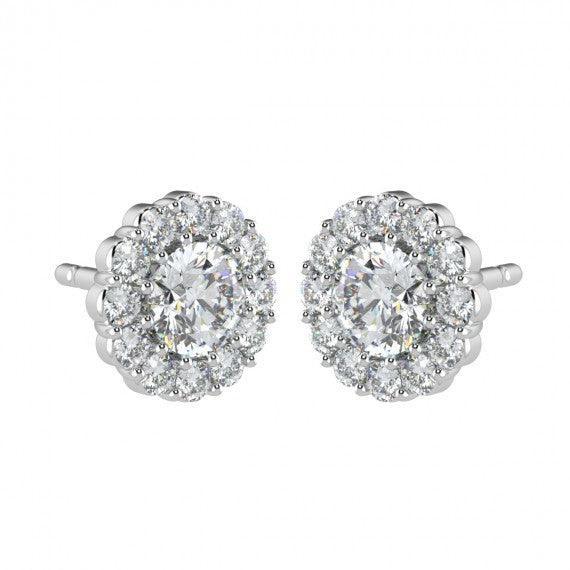 Prong Set Round Diamond Halo Earring in 18k White Gold - Image 4
