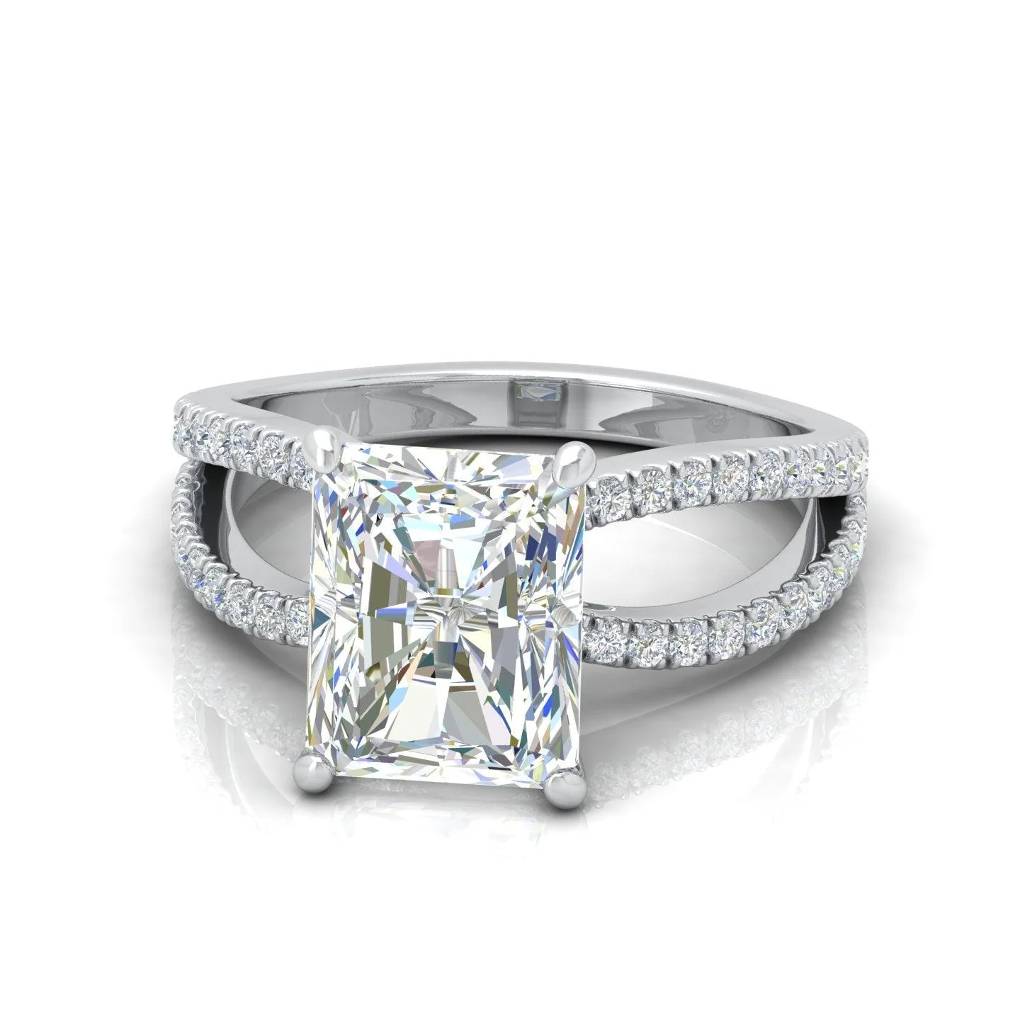 Radiant Diamond Split Shank Engagement Ring in 18k Gold / Platinum 3.50Ct - Image 8
