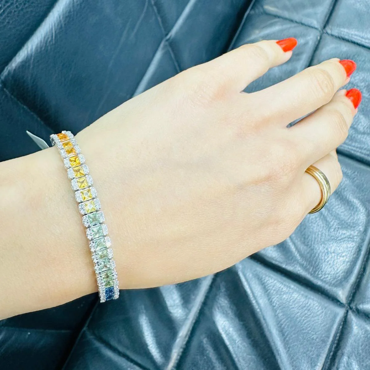 Last Piece! Rainbow Sapphire and Diamond Designer Bracelet - F/VS - 10Cts (2Ct Natural Diamonds) - Image 4