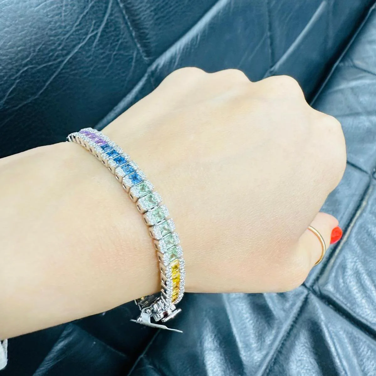 Last Piece! Rainbow Sapphire and Diamond Designer Bracelet - F/VS - 10Cts (2Ct Natural Diamonds) - Image 5