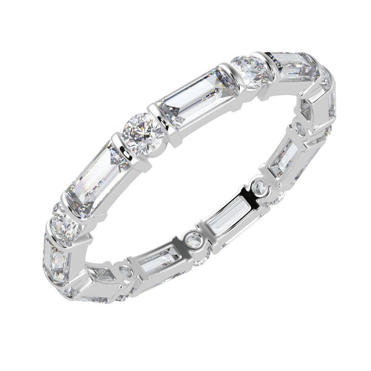 Round and Baguette Lab Diamond Bar set Full Eternity Ring in Platinum 2.50 CT F/VS