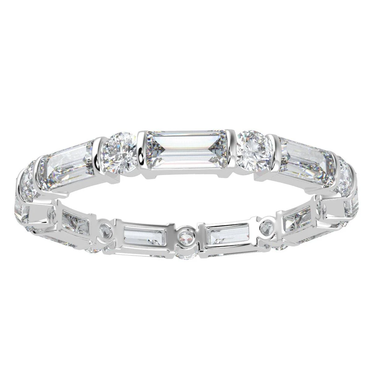 Round and Baguette Lab Diamond Bar set Full Eternity Ring in Platinum 2.50 CT F/VS - Image 2