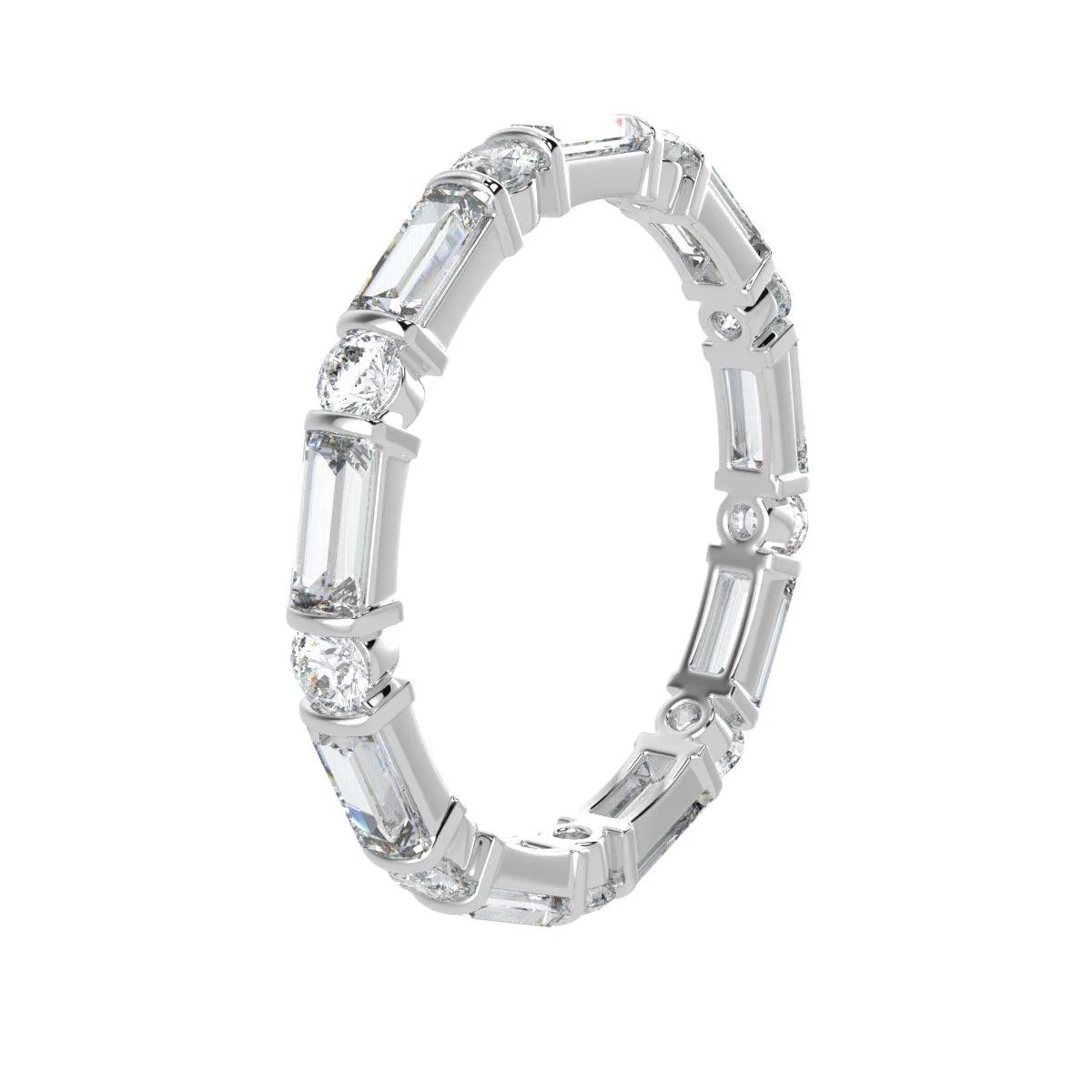 Round and Baguette Lab Diamond Bar set Full Eternity Ring in Platinum 2.50 CT F/VS - Image 3