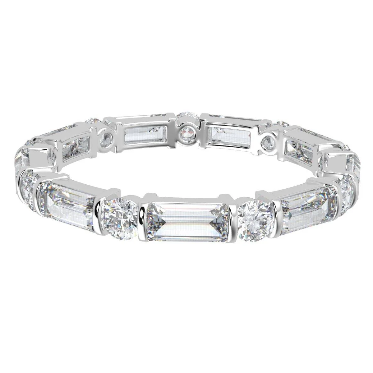 Round and Baguette Lab Diamond Bar set Full Eternity Ring in Platinum 2.50 CT F/VS - Image 5