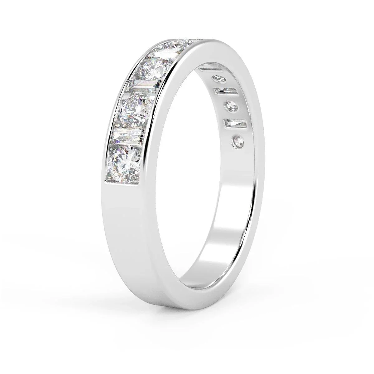 Round and Baguette Diamond Half eternity Ring in Platinum & 18K Gold - 0.50ct - 2.00ct - Image 2