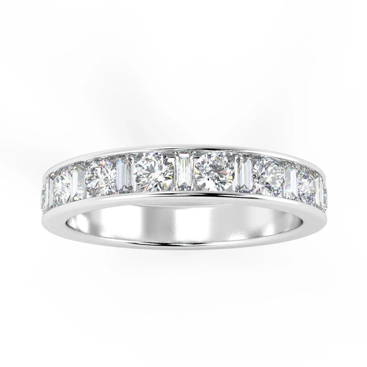 Round and Baguette Diamond Half eternity Ring in Platinum & 18K Gold - 0.50ct - 2.00ct - Image 3