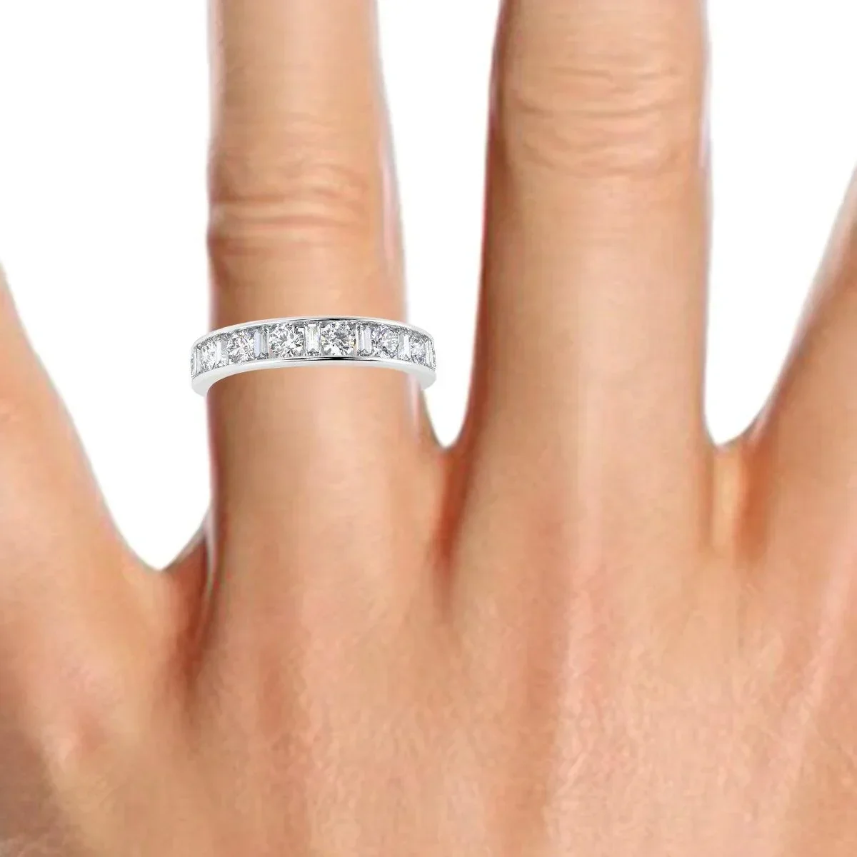 Round and Baguette Diamond Half eternity Ring in Platinum & 18K Gold - 0.50ct - 2.00ct - Image 5
