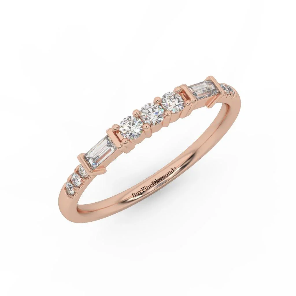 Round and Baguette Diamond Stacking Wedding Band Ring - Image 4