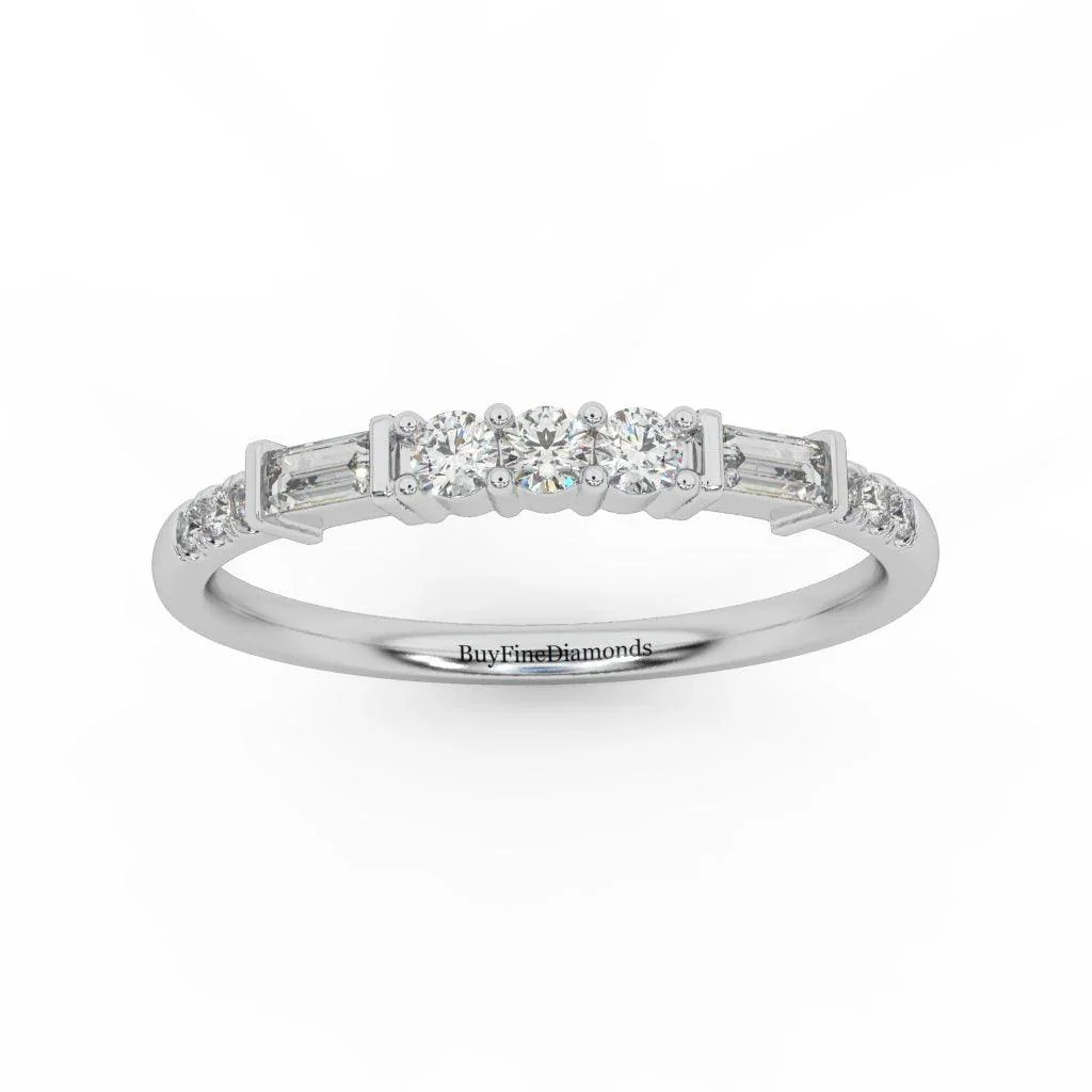 Round and Baguette Diamond Stacking Wedding Band Ring - Image 5