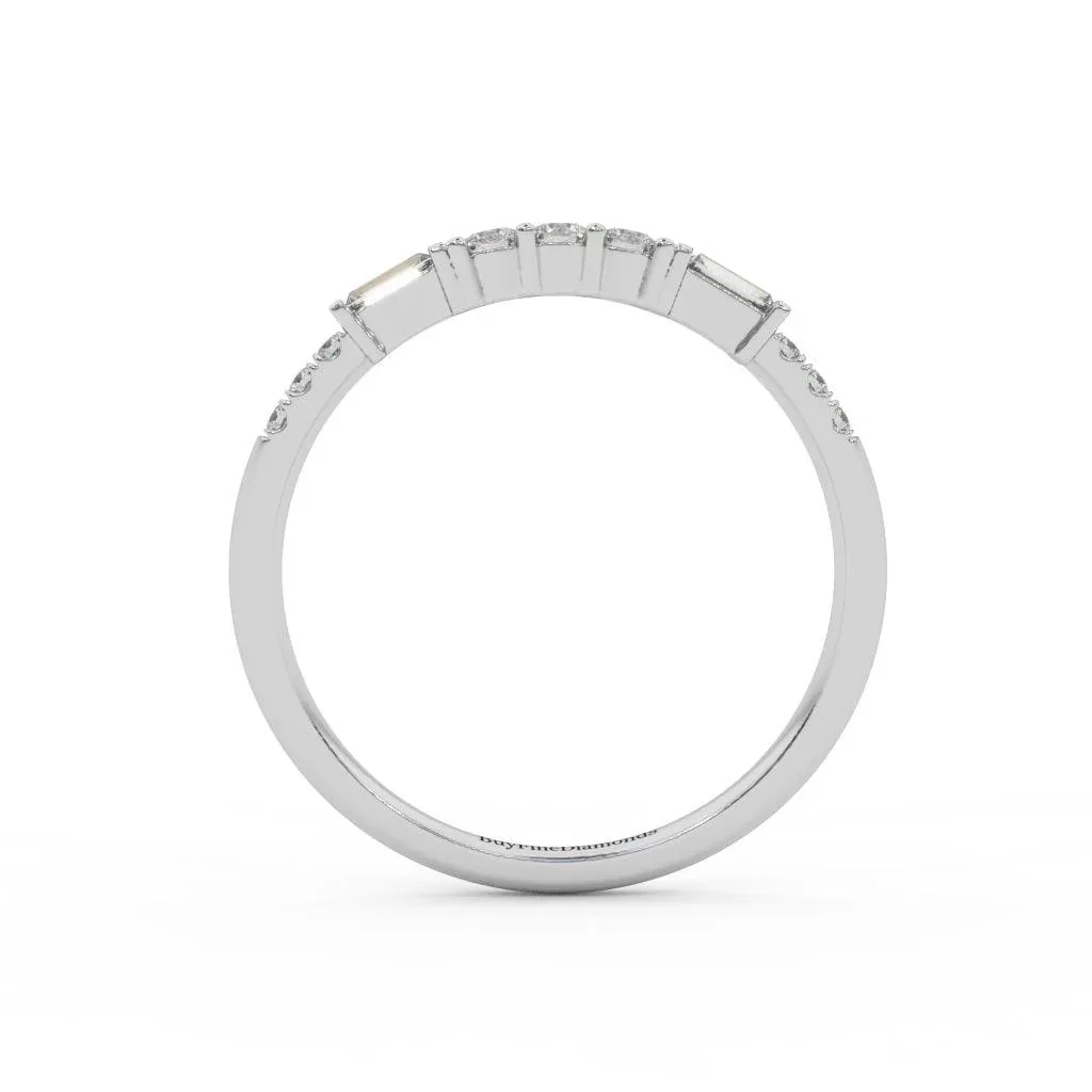 Round and Baguette Diamond Stacking Wedding Band Ring - Image 6