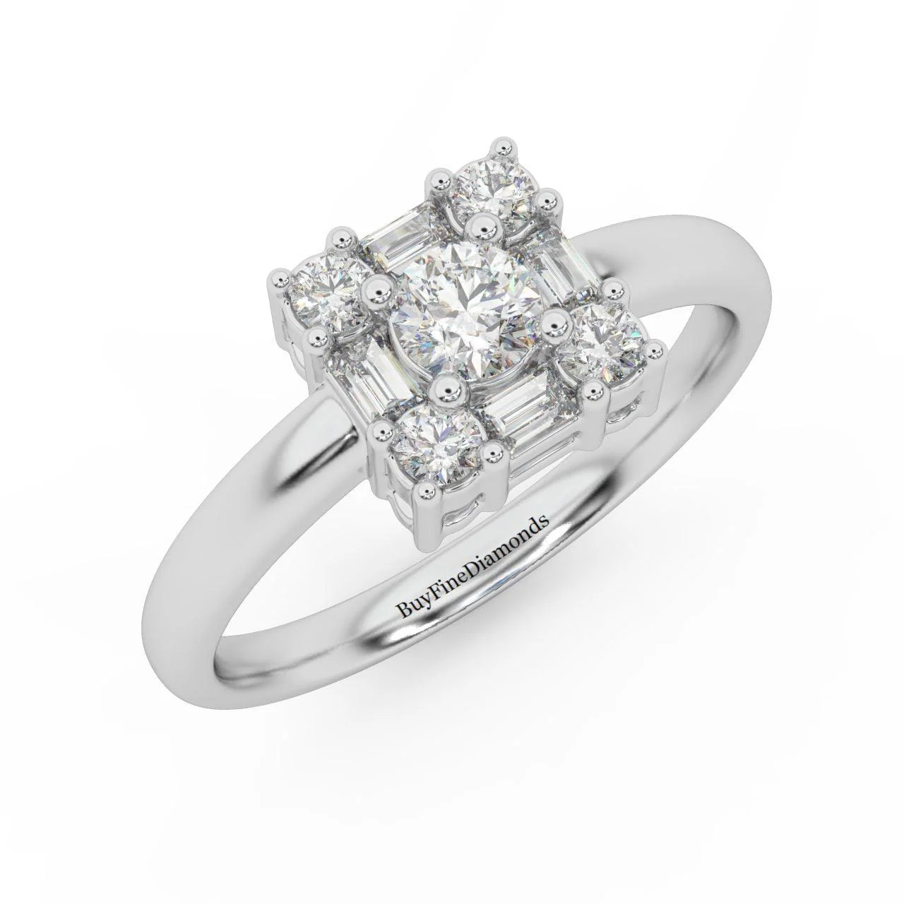 Round & Baguette Diamond Designer Women's Ring - 0.55 Carat