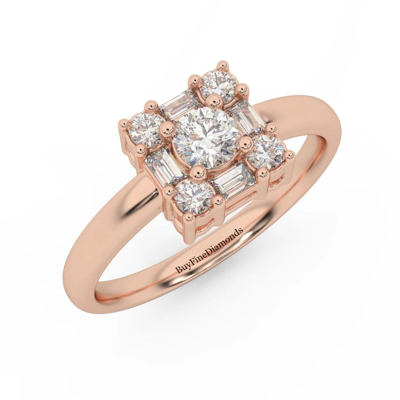 Round & Baguette Diamond Designer Women's Ring - 0.55 Carat - Image 4