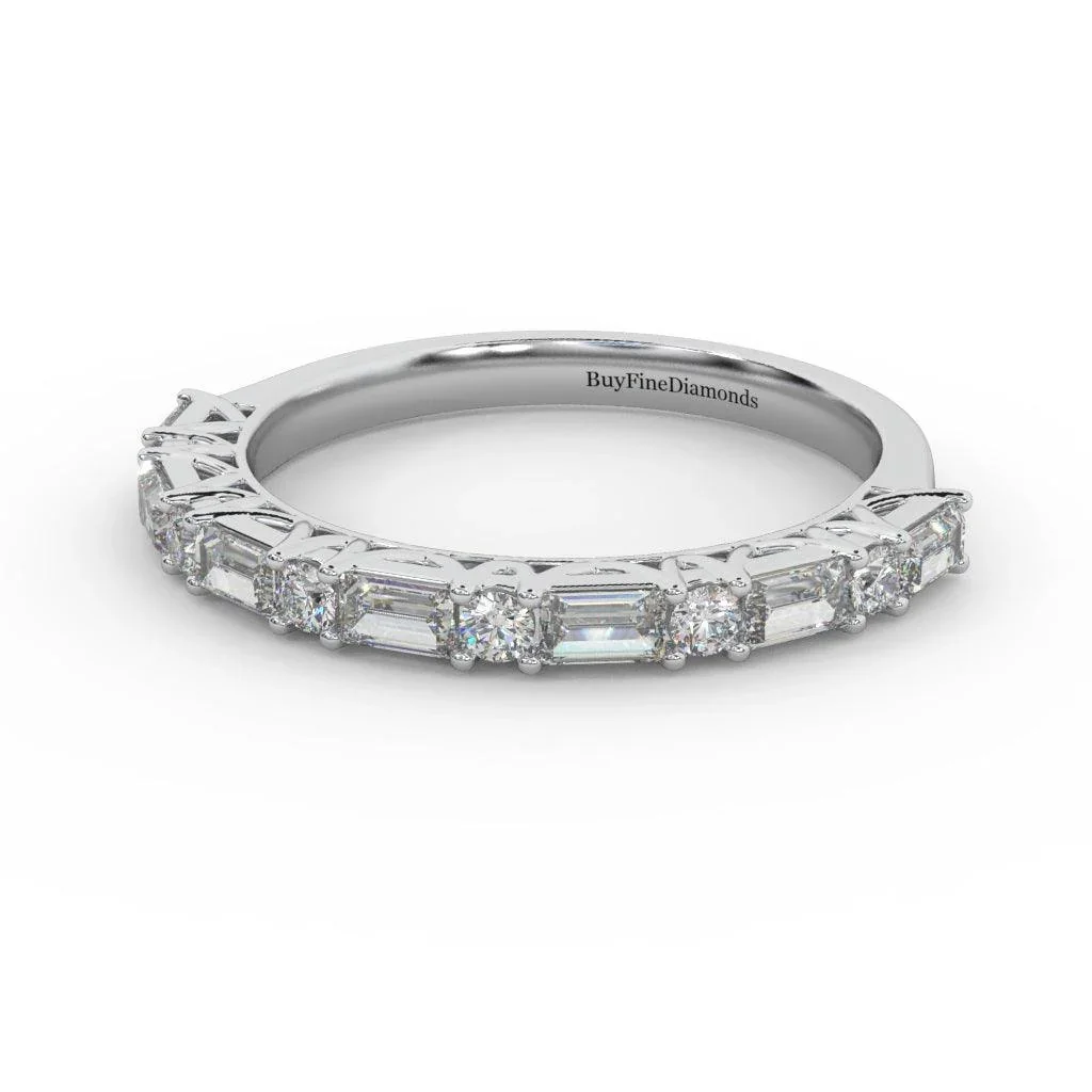 Round & Baguette Diamond Half Eternity Ring Women Wedding Ring - 0.85 Carat - Image 2