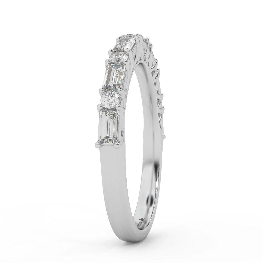 Round & Baguette Diamond Half Eternity Ring Women Wedding Ring - 0.85 Carat - Image 6