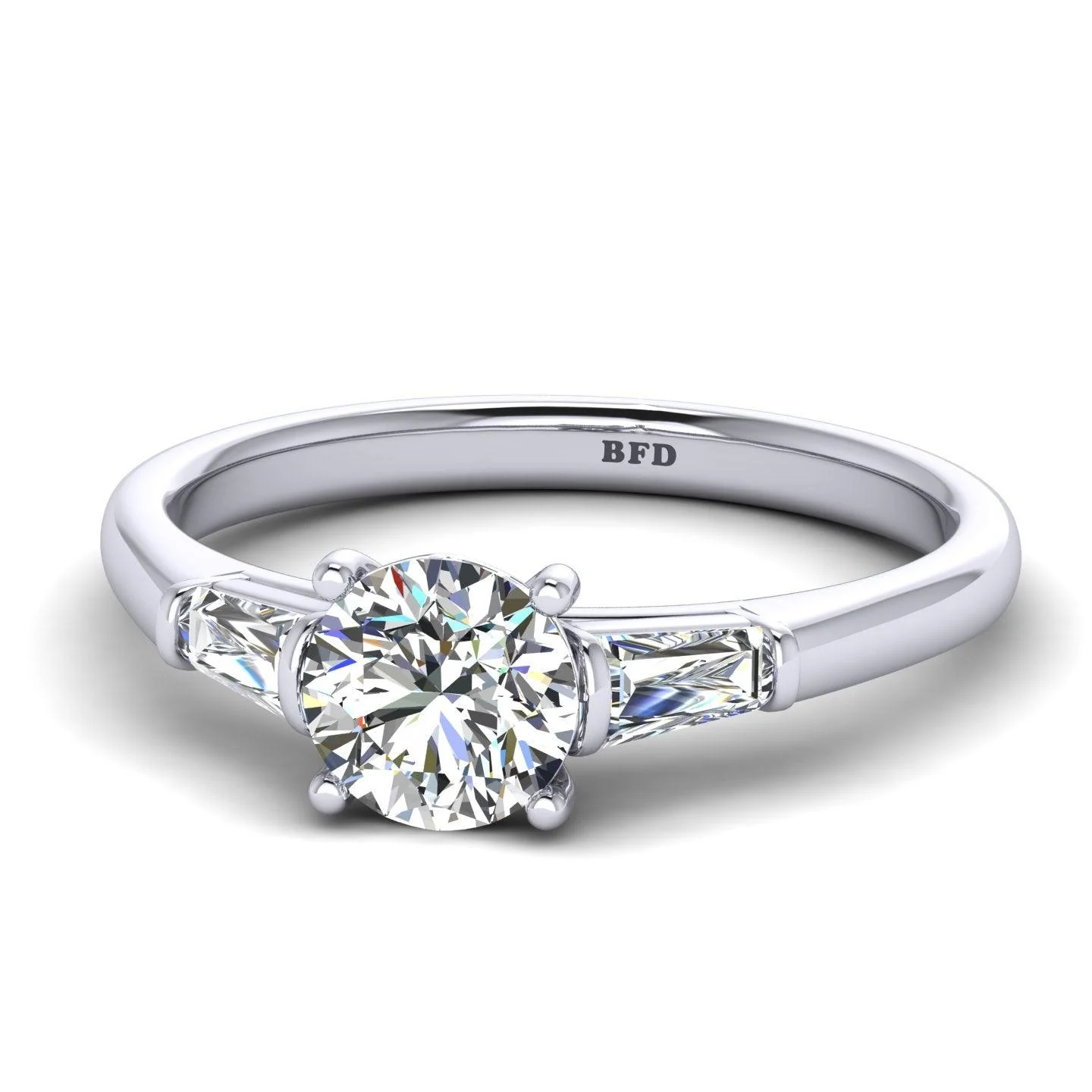 Round & Baguette Tapper Diamond Trilogy Engagement Ring in Platinum 1.00Ct-3.00Ct - Image 3