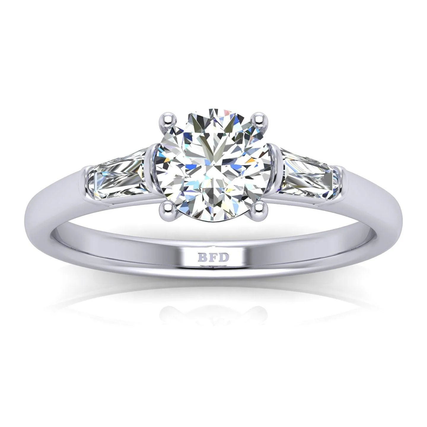 Round & Baguette Tapper Diamond Trilogy Engagement Ring in Platinum 1.00Ct-3.00Ct - Image 4