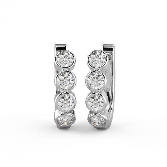 Round Diamond Bezel Set Hoop Earrings in 18K Gold And Platinum - Image 3