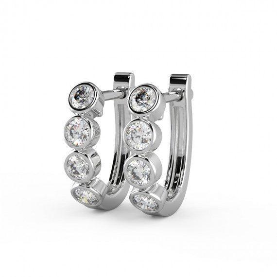 Round Diamond Bezel Set Hoop Earrings in 18K Gold And Platinum - Image 4