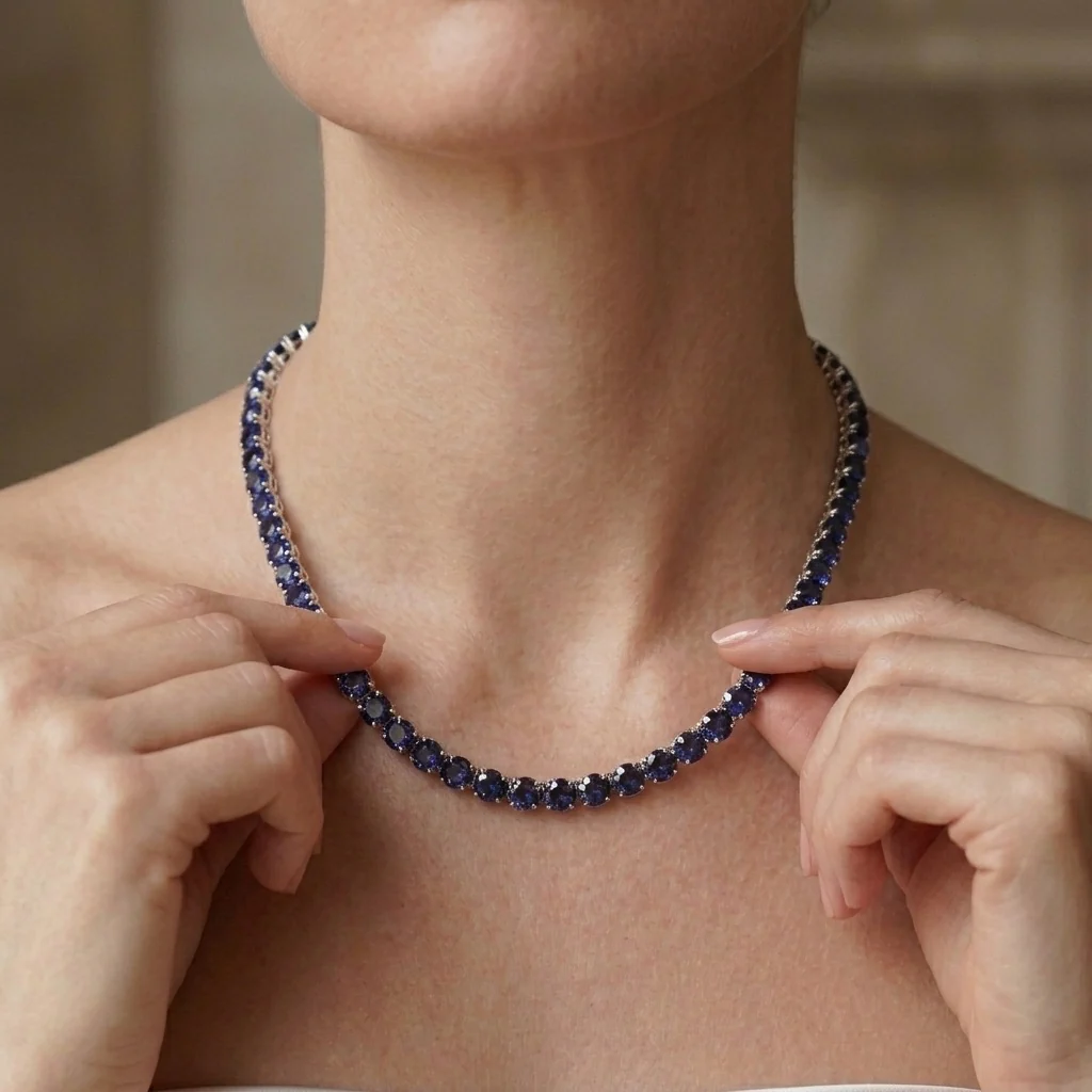 100% Natural Diamond Cut Sapphire Tennis Necklace in 9K Gold – 25.00CT & 35.00CT - Image 3