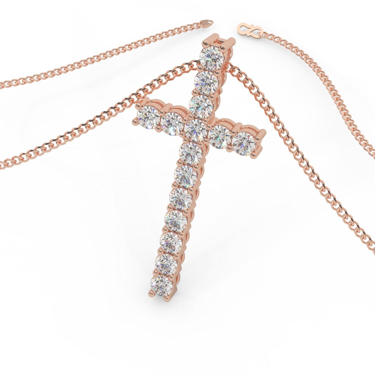 Round Diamond Cross Pendant Necklace - 1.10 Carat - Image 4