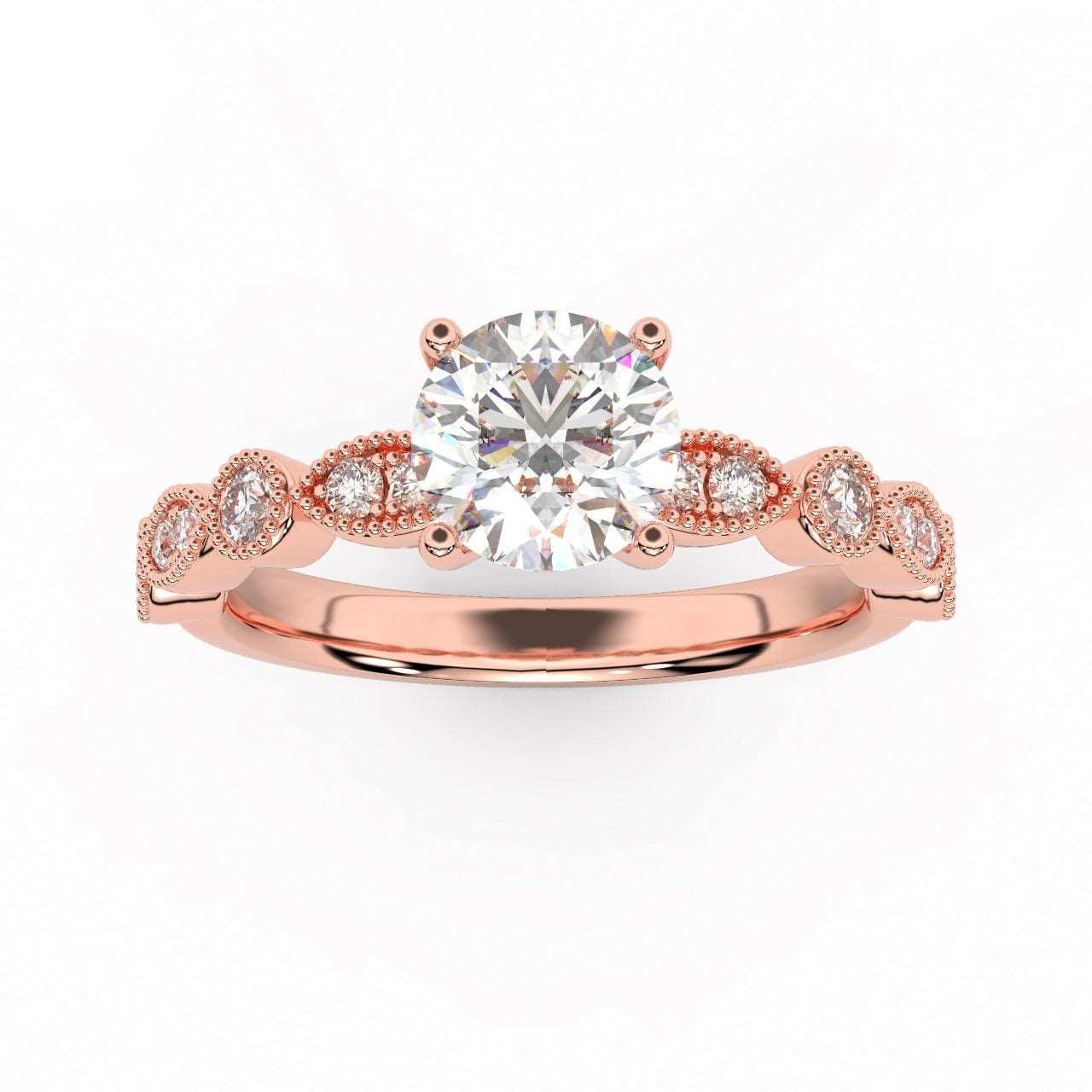 Antique Bezel And Pave Set Diamond Engagement Ring - Miligrain on Edges - Image 5