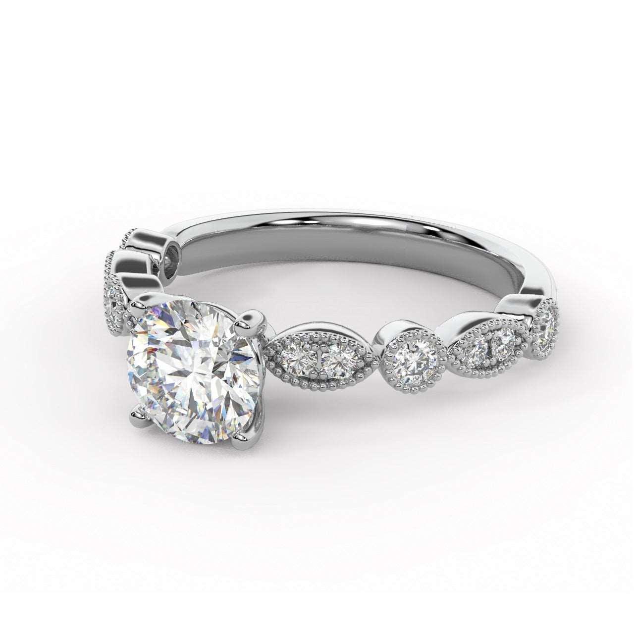 Antique Bezel And Pave Set Diamond Engagement Ring - Miligrain on Edges - Image 7