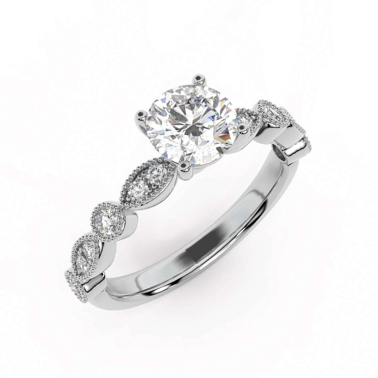 Antique Bezel And Pave Set Diamond Engagement Ring - Miligrain on Edges - Image 8