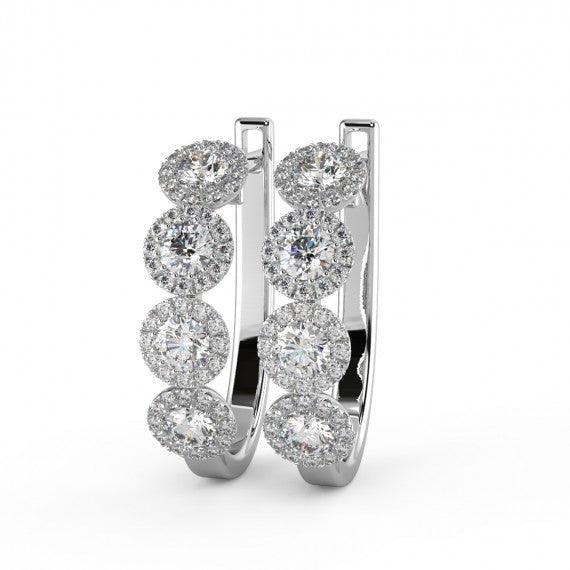 Round Diamond Halo Hoop Earrings in 18K Gold - Image 3