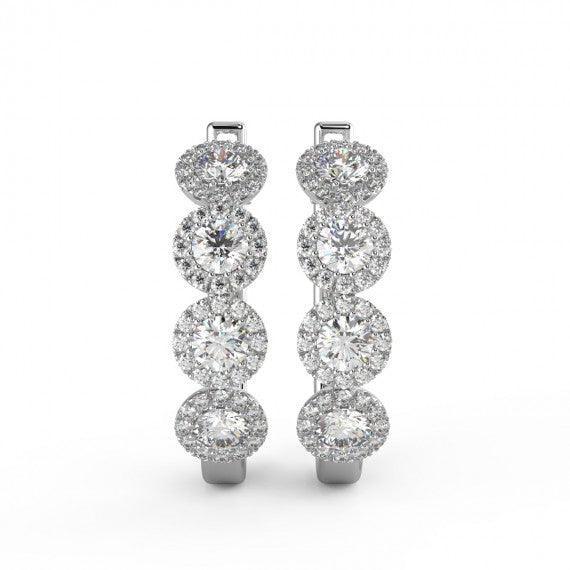 Round Diamond Halo Hoop Earrings in 18K Gold - Image 4