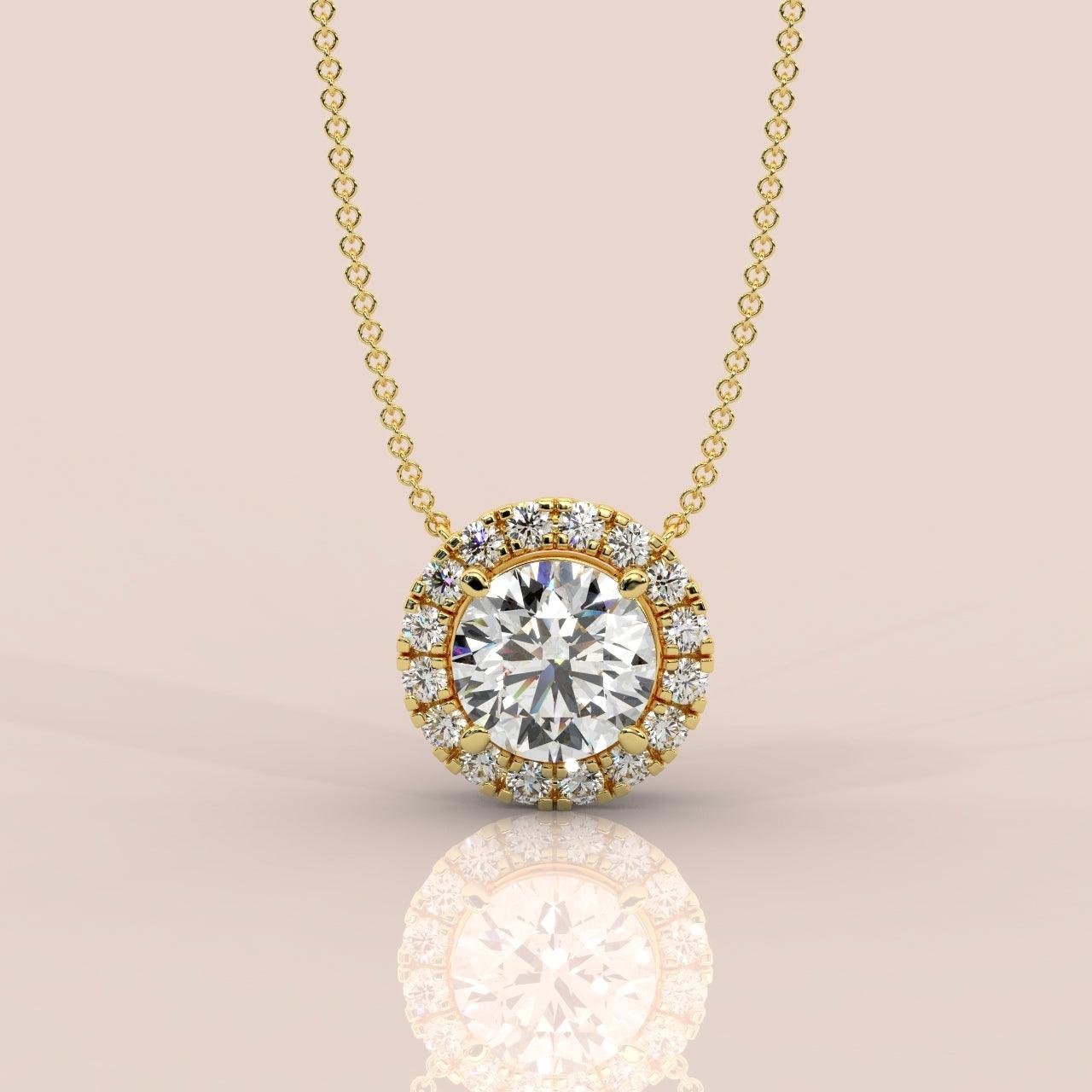 IGI Certified D/VS Round Diamond Halo Pendant Necklace for Women in Gold 1.00Ct - Image 3