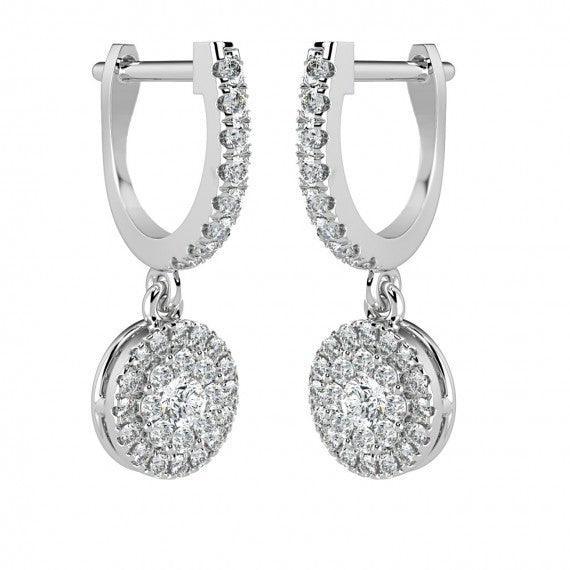 Round Diamond Hoop with Hanging Halo Earring in 18K Gold - Image 3