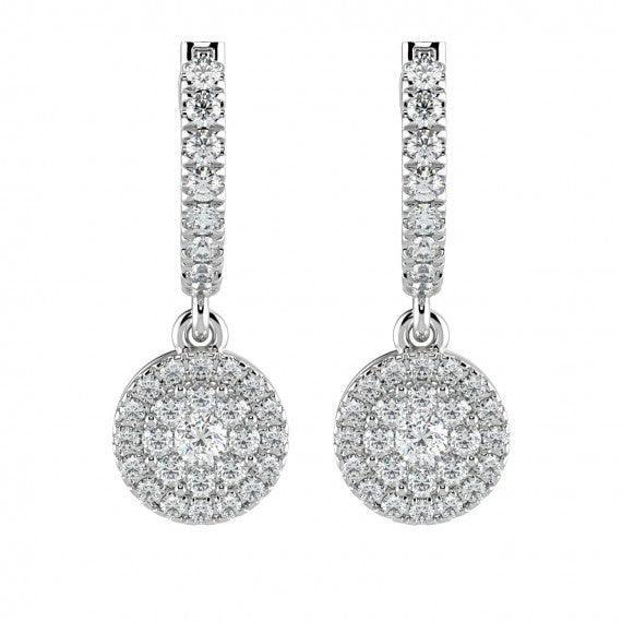 Round Diamond Hoop with Hanging Halo Earring in 18K Gold - Image 4