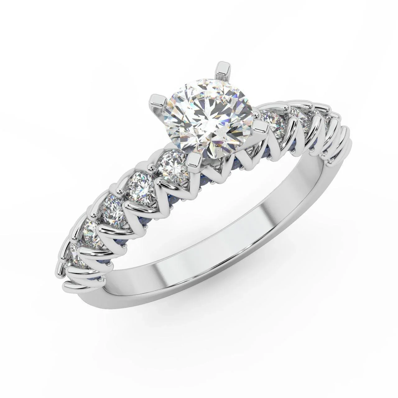 Round Diamond & Sapphire Designer Engagement Ring - Image 5