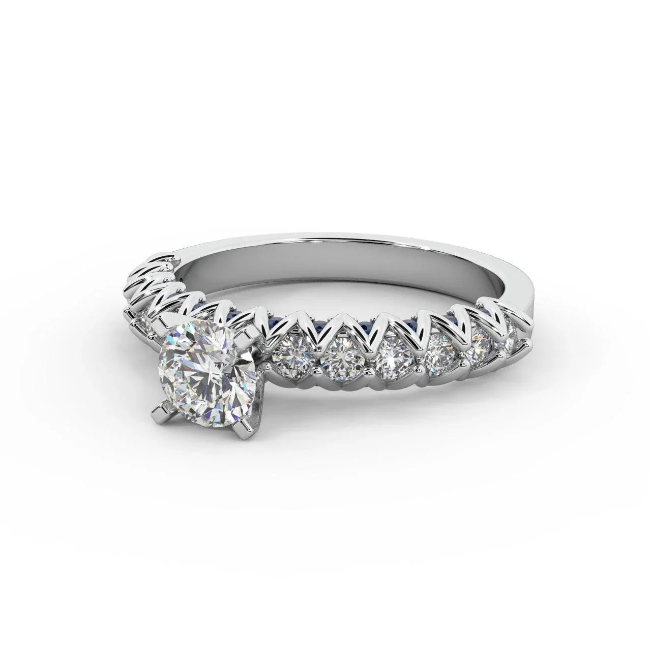 Round Diamond & Sapphire Designer Engagement Ring - Image 6