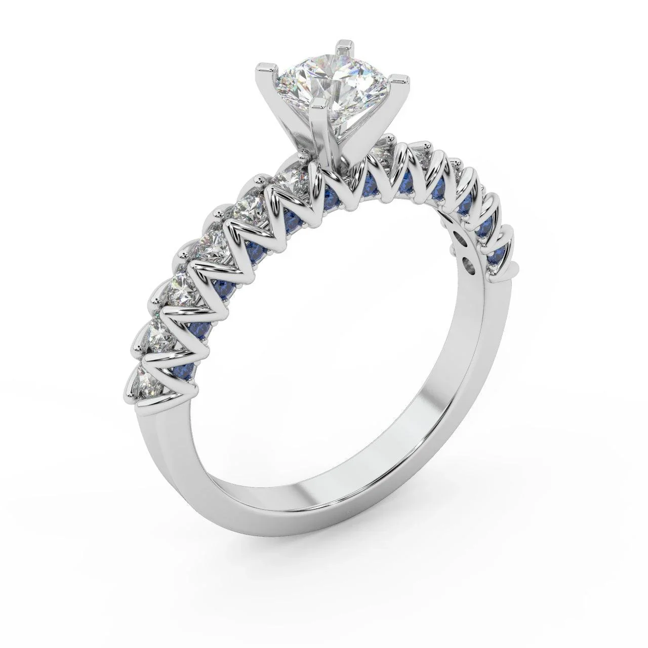 Round Diamond & Sapphire Designer Engagement Ring - Image 7