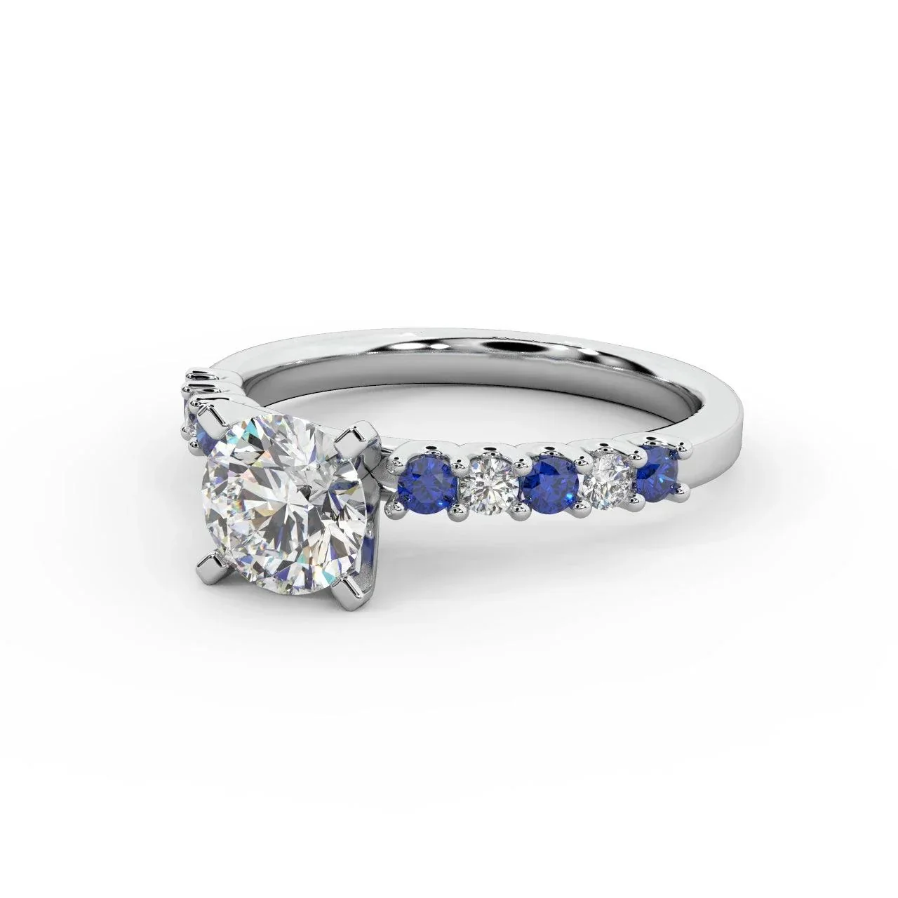 Round Diamond & Sapphire Engagement Ring - Image 5