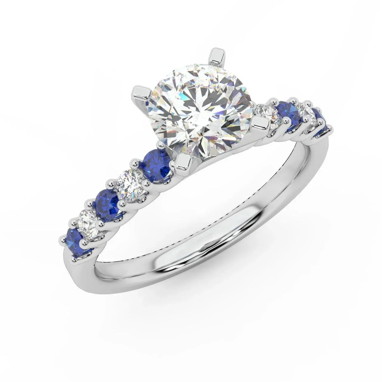 Round Diamond & Sapphire Engagement Ring - Image 6