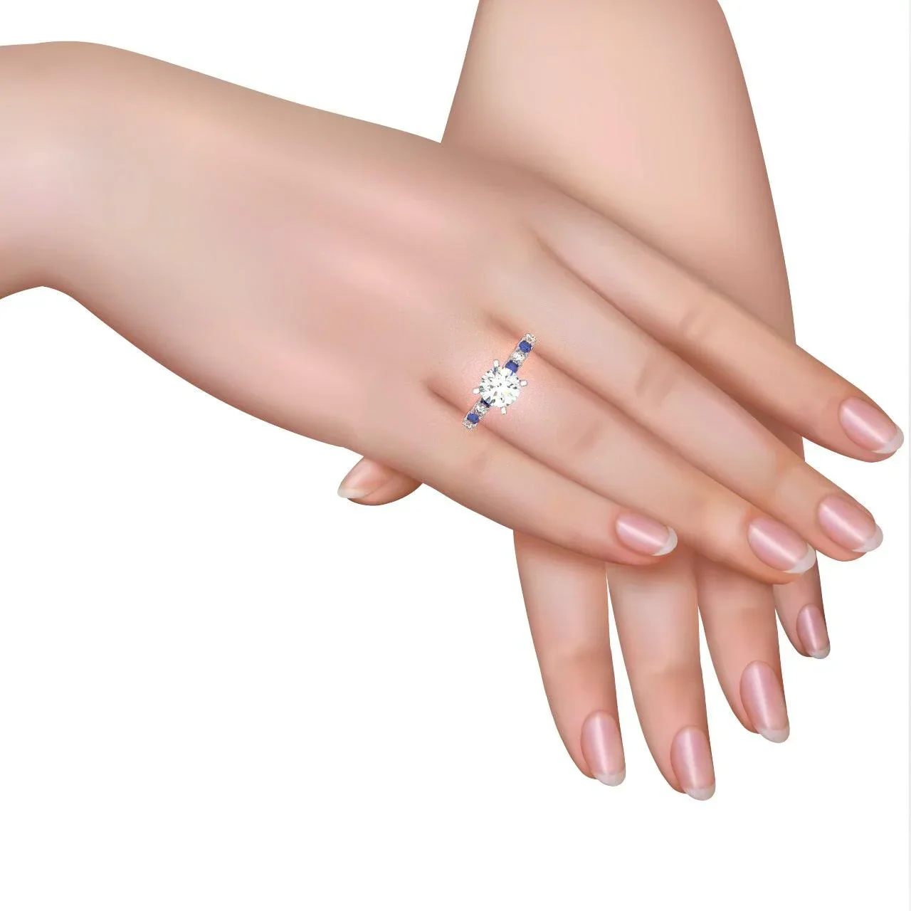 Round Diamond & Sapphire Engagement Ring - Image 8