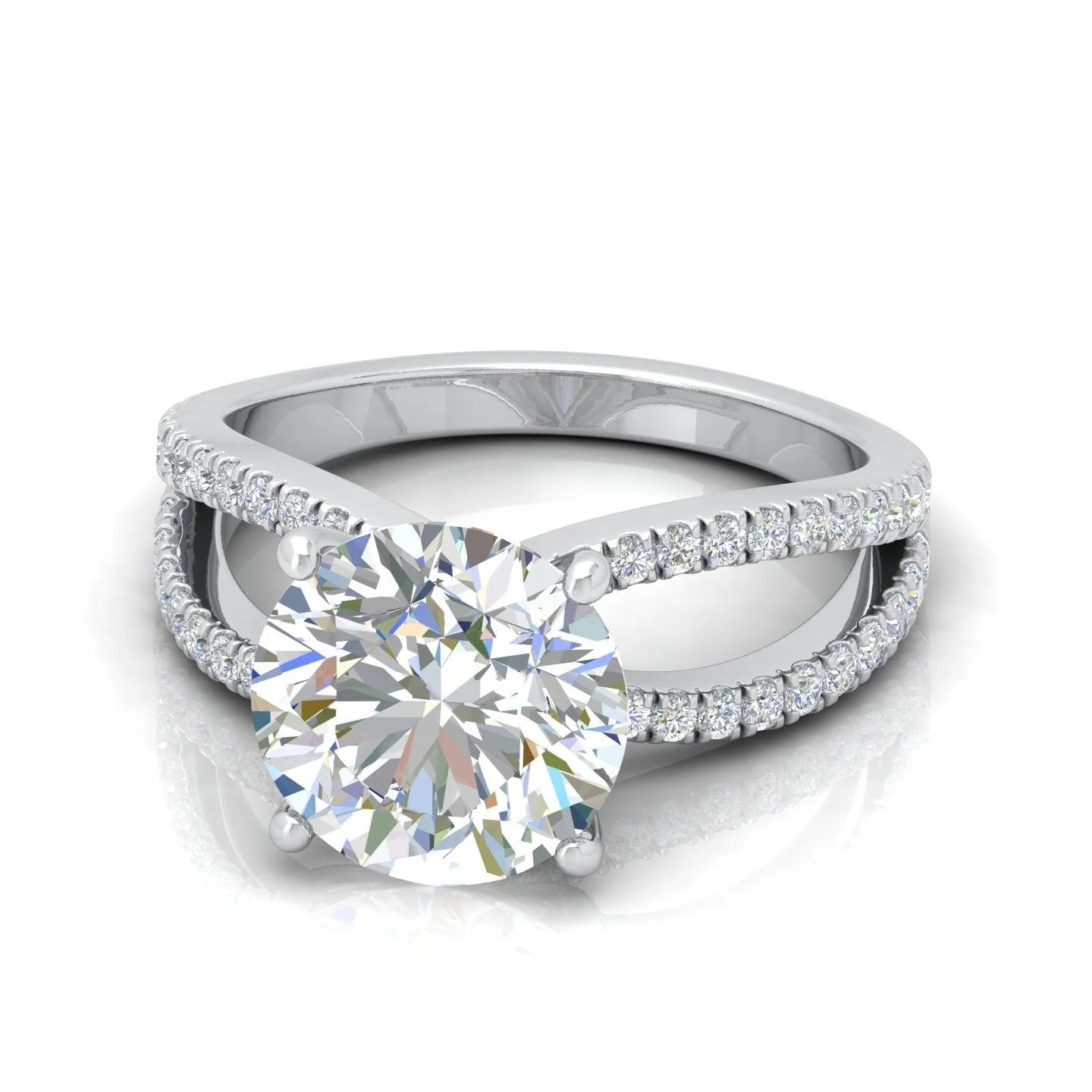 Round Diamond Split Shank Engagement Ring in 18k Gold / Platinum 3.50Ct