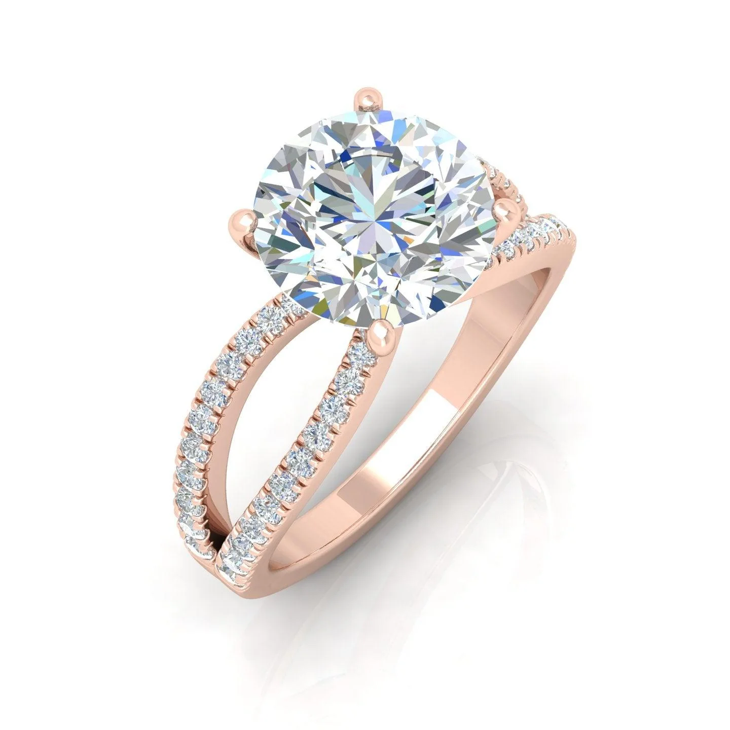 Round Diamond Split Shank Engagement Ring in 18k Gold / Platinum 3.50Ct - Image 5