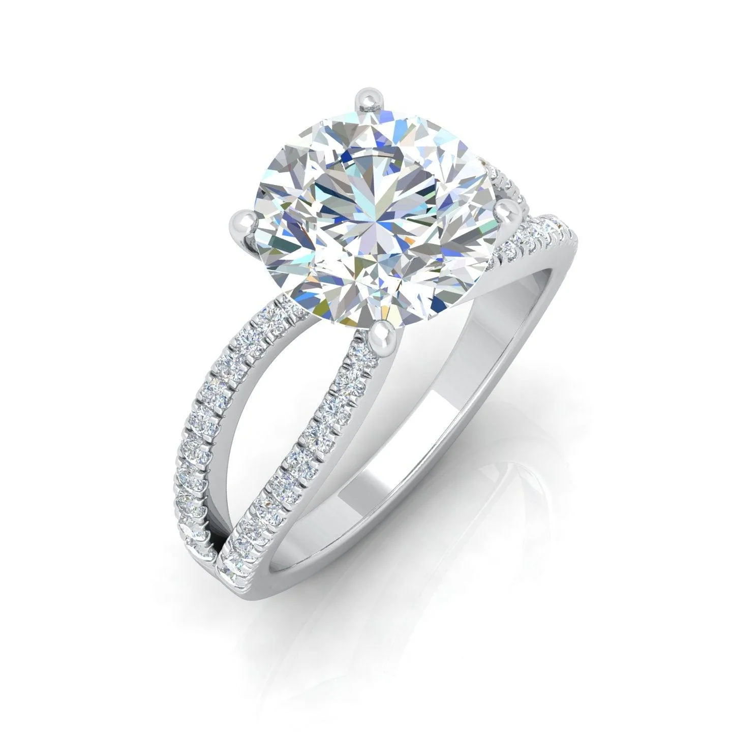 Round Diamond Split Shank Engagement Ring in 18k Gold / Platinum 3.50Ct - Image 6