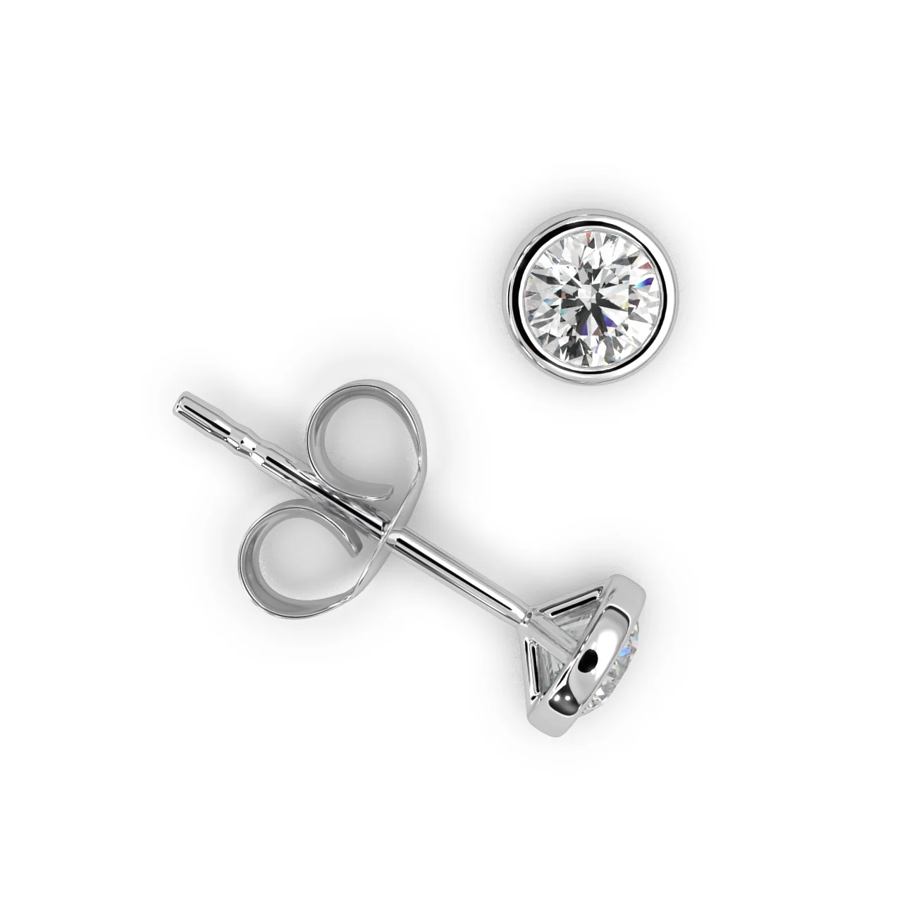 Round Lab Diamond Bezel Set Stud Earrings - 1.00Ct - 2.00Ct - Image 3