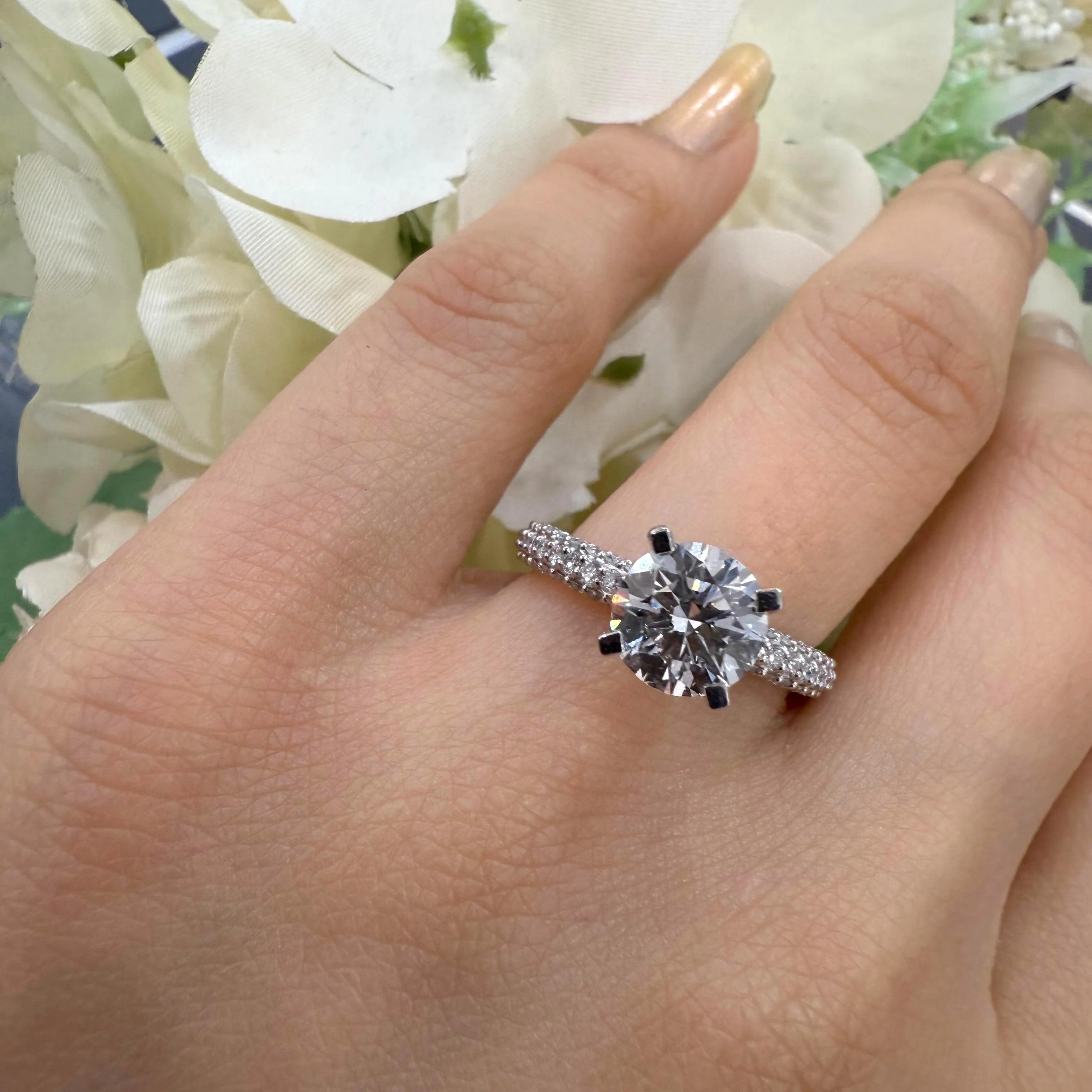 2.00CT IGI Certified Lab Grown Round Diamond Engagement Ring with Side Stones in Platinum (3 Row Pave Set)