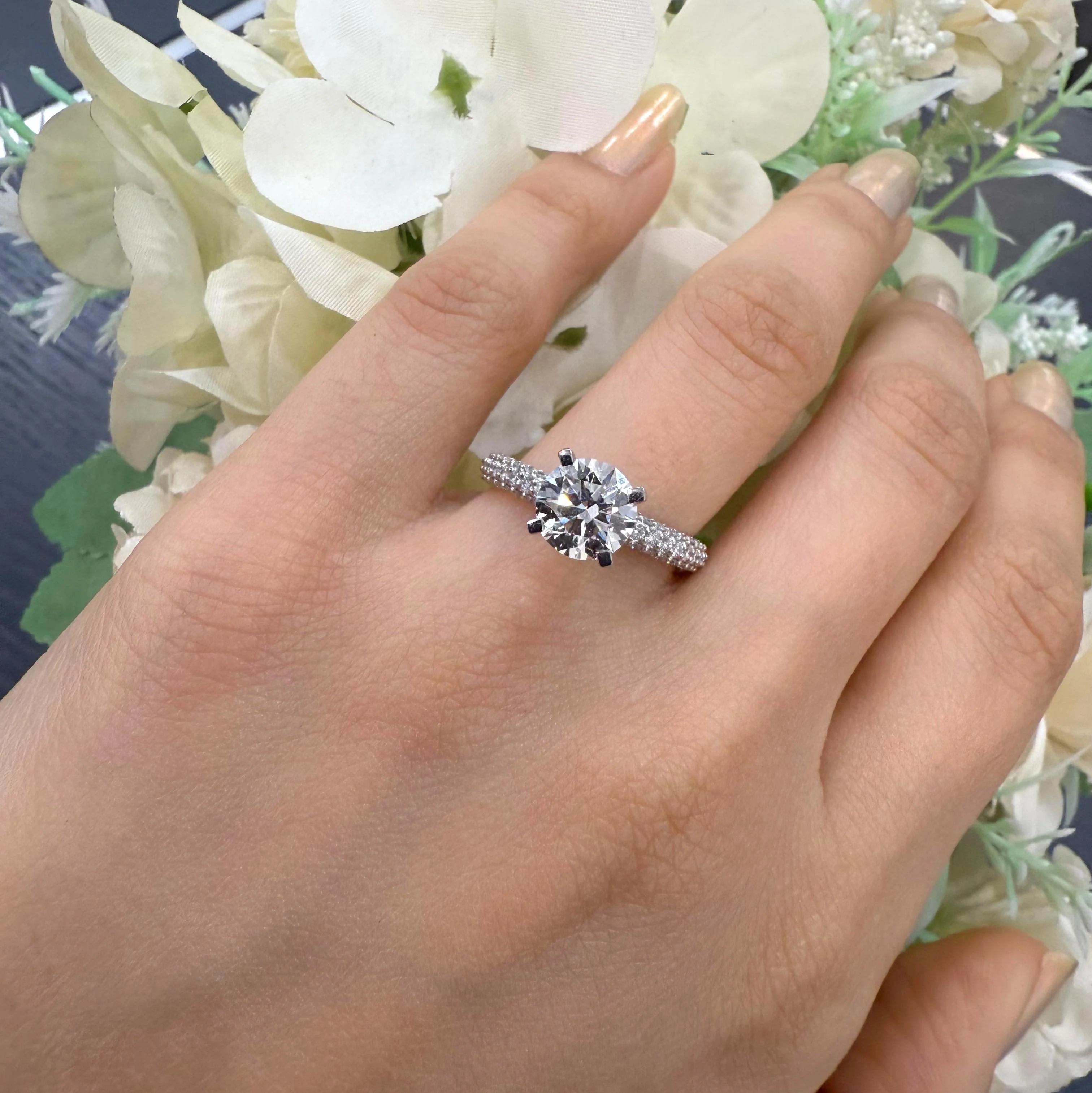 2.00CT IGI Certified Lab Grown Round Diamond Engagement Ring with Side Stones in Platinum (3 Row Pave Set) - Image 5