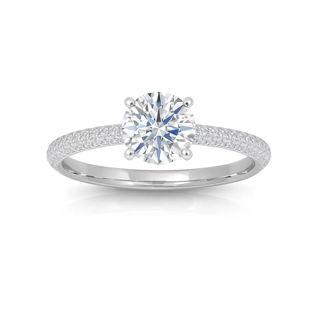 2.00CT IGI Certified Lab Grown Round Diamond Engagement Ring with Side Stones in Platinum (3 Row Pave Set) - Image 8