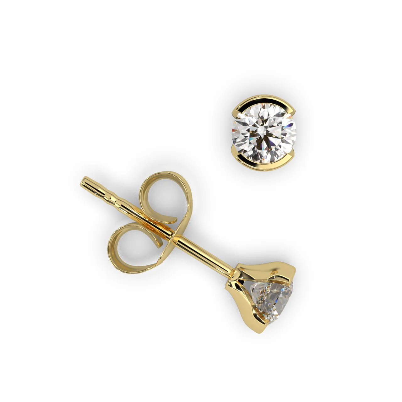 Round Lab Diamond Semi Bezel Set Stud Earrings - 1.00Ct - 2.00Ct - Image 10
