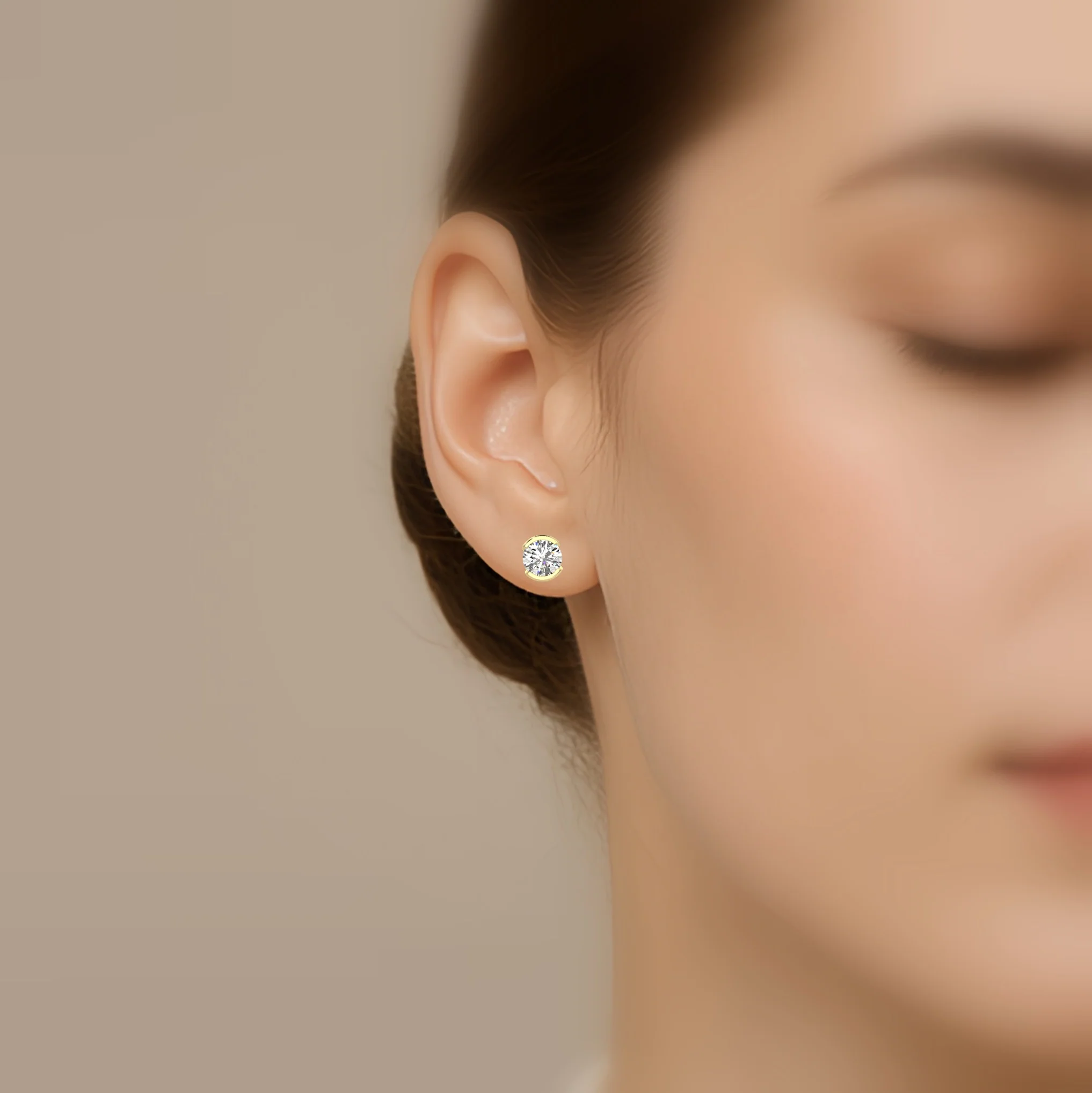 Round Lab Diamond Semi Bezel Set Stud Earrings - 1.00Ct - 2.00Ct - Image 12